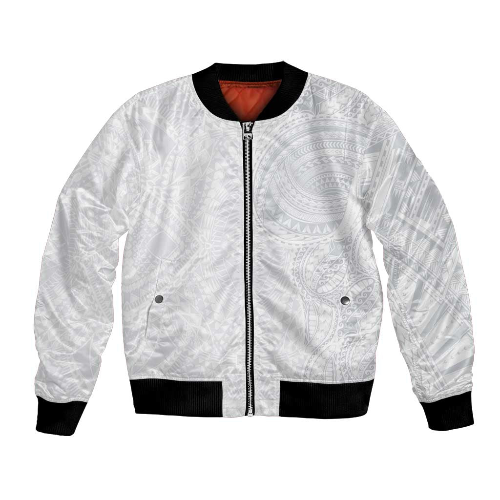 Lotu Tamaiti Bomber Jacket Traditional Samoan Art Tattoos LT03 Unisex White - Polynesian Pride