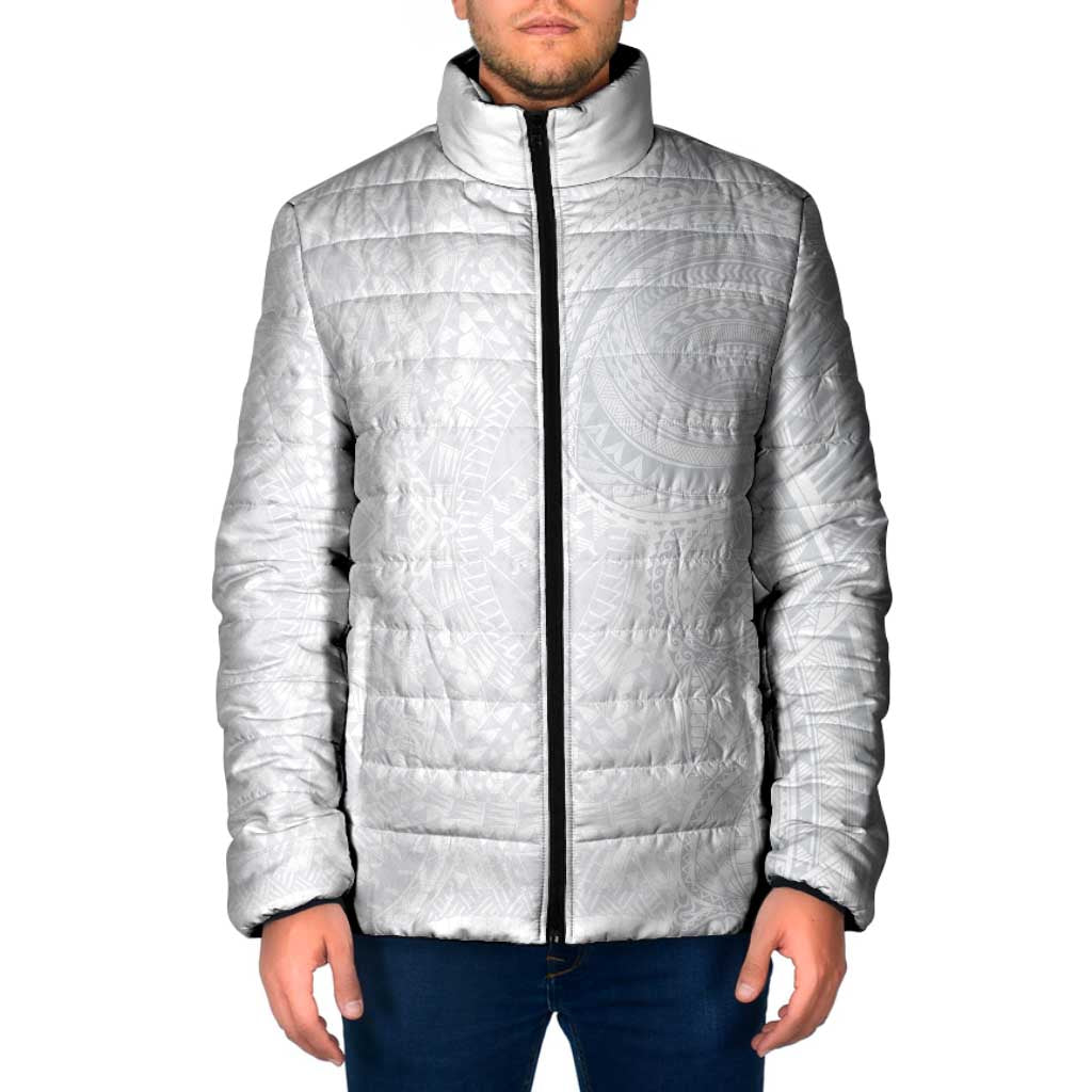 Lotu Tamaiti Padded Jacket Traditional Samoan Art Tattoos LT03 Men White - Polynesian Pride