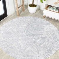 Lotu Tamaiti Round Carpet Traditional Samoan Art Tattoos LT03 White - Polynesian Pride