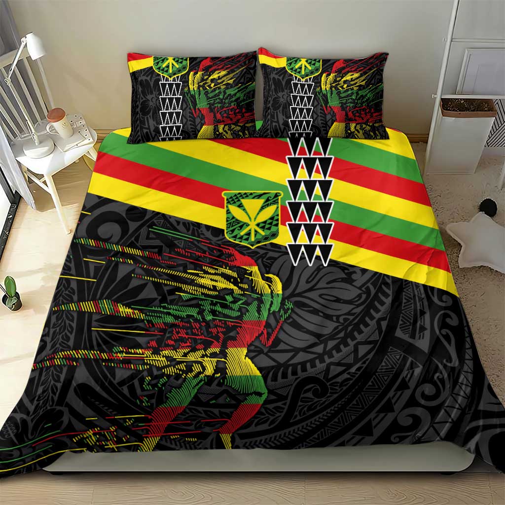 Kanaka Maoli Running Bedding Set Kakau Pattern with Kanaka Maoli Flag Color LT03 - Polynesian Pride