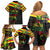 Kanaka Maoli Running Family Matching Off Shoulder Short Dress and Hawaiian Shirt Kakau Pattern with Kanaka Maoli Flag Color