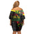 Kanaka Maoli Running Family Matching Off Shoulder Short Dress and Hawaiian Shirt Kakau Pattern with Kanaka Maoli Flag Color