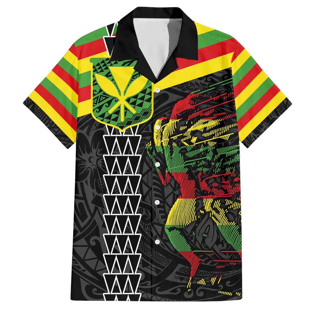Kanaka Maoli Running Hawaiian Shirt Kakau Pattern with Kanaka Maoli Flag Color LT03 Black - Polynesian Pride