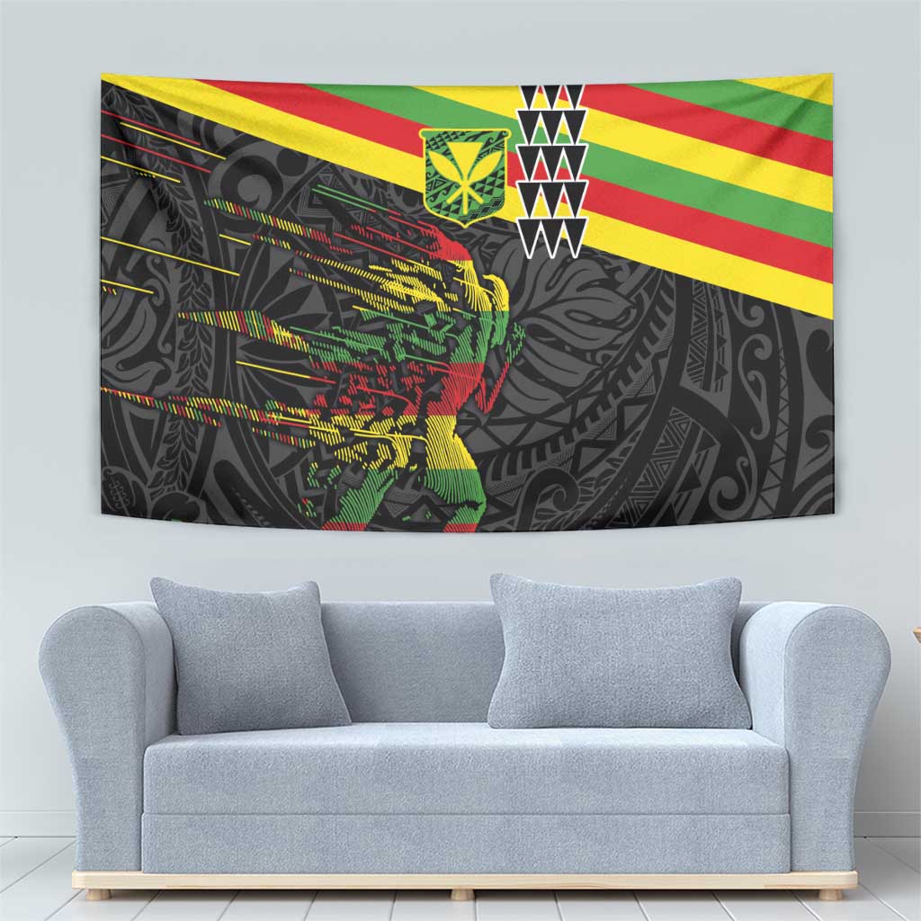 Kanaka Maoli Running Tapestry Kakau Pattern with Kanaka Maoli Flag Color LT03 - Polynesian Pride