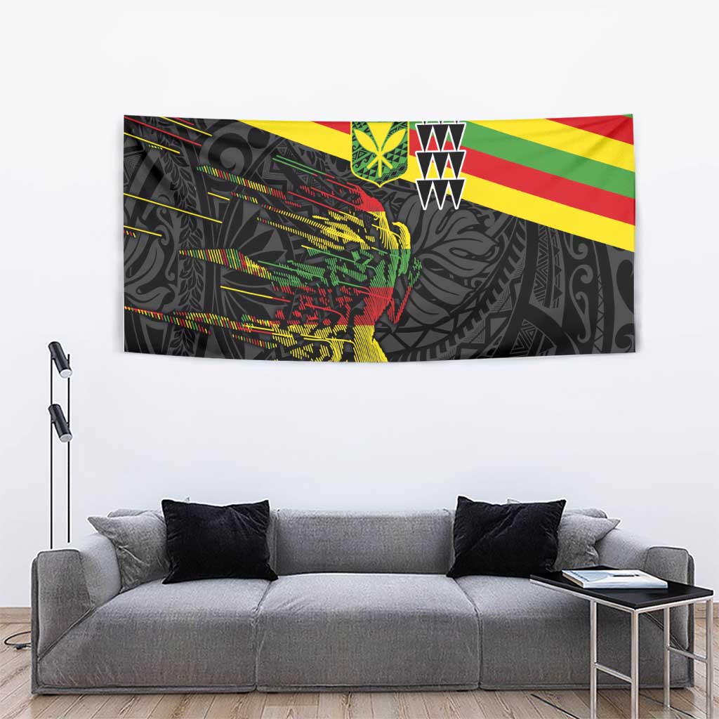Kanaka Maoli Running Tapestry Kakau Pattern with Kanaka Maoli Flag Color LT03 - Polynesian Pride