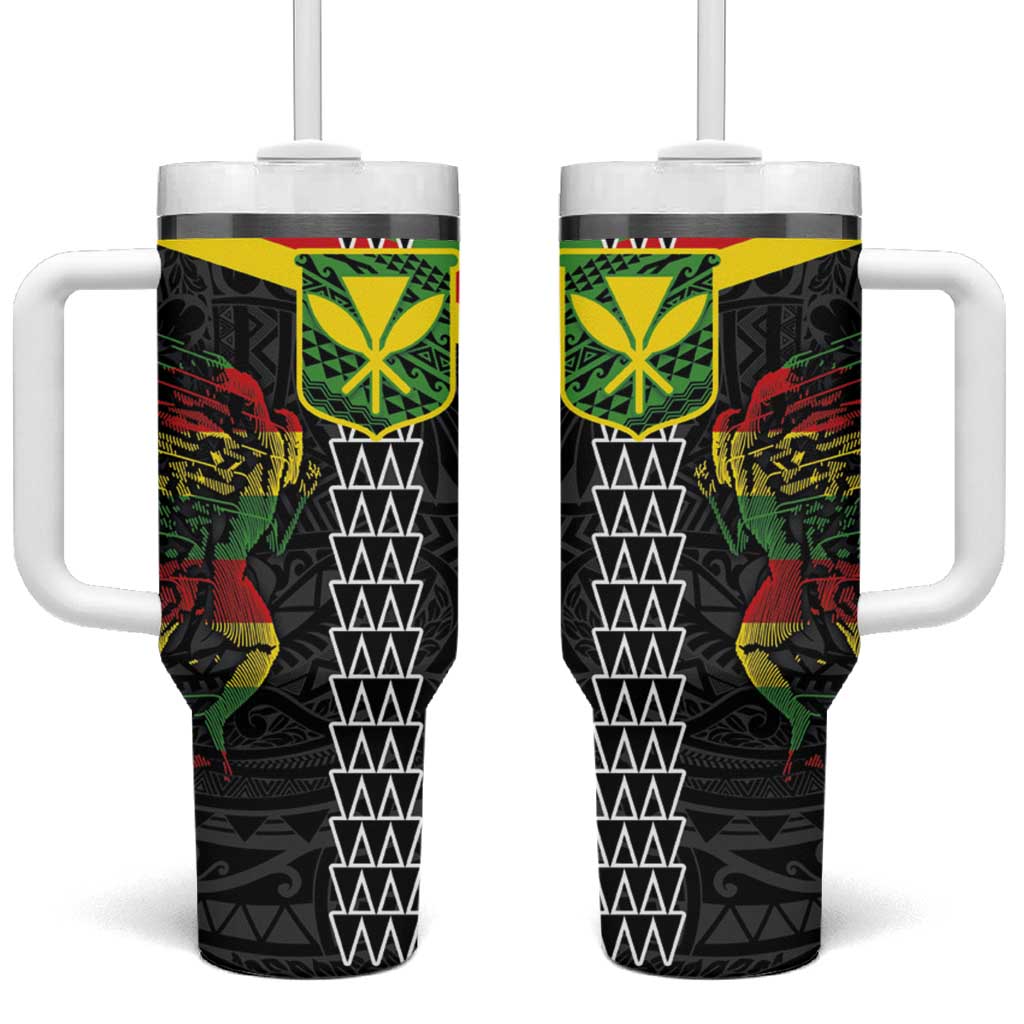 Kanaka Maoli Running Tumbler With Handle Kakau Pattern with Kanaka Maoli Flag Color LT03 One Size: 40 oz Black - Polynesian Pride