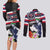 Honolulu Running Race Couples Matching Long Sleeve Bodycon Dress and Long Sleeve Button Shirt Hawaii Marathon Kakau Art with Hibiscus and National Flag Style