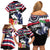 Honolulu Running Race Family Matching Off Shoulder Short Dress and Hawaiian Shirt Hawaii Marathon Kakau Art with Hibiscus and National Flag Style