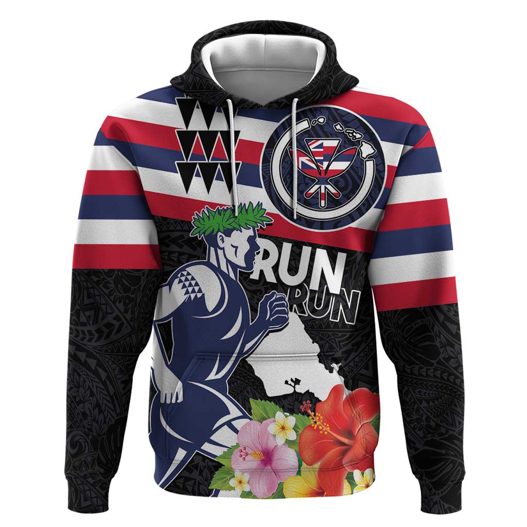 Honolulu Running Race Hoodie Hawaii Marathon Kakau Art with Hibiscus and National Flag Style