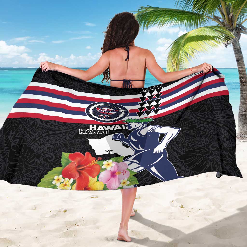 Honolulu Running Race Sarong Hawaii Marathon Kakau Art with Hibiscus and National Flag Style LT03 - Polynesian Pride