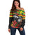 Kanaka Maoli Ikaika Warrior Off Shoulder Sweater Hibiscus Kakau Art and Tapa Tribal Pattern