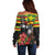 Kanaka Maoli Ikaika Warrior Off Shoulder Sweater Hibiscus Kakau Art and Tapa Tribal Pattern