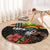 Kanaka Maoli Ikaika Warrior Round Carpet Hibiscus Kakau Art and Tapa Tribal Pattern