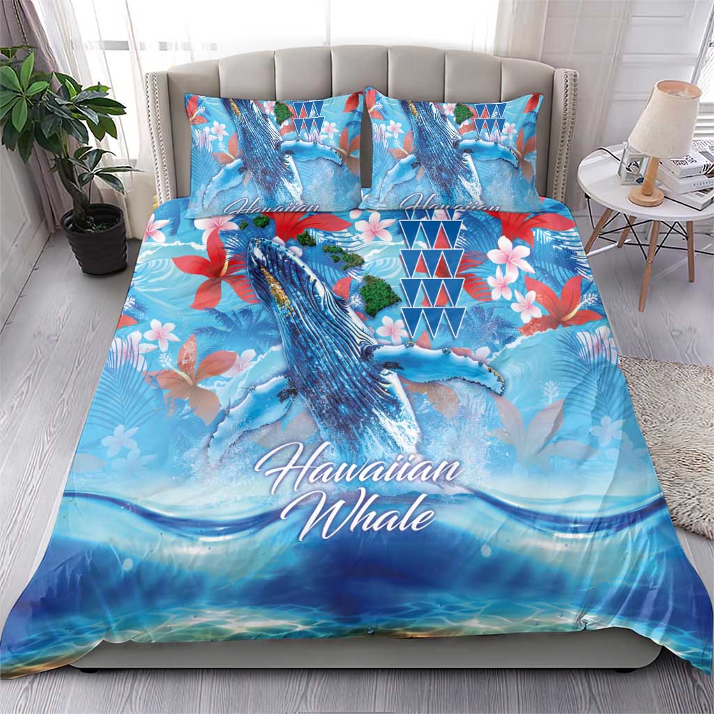 Hawaiian Waves Whale Bedding Set Kakau Art and Tropical Red Hibiscus Flowers LT03 - Polynesian Pride