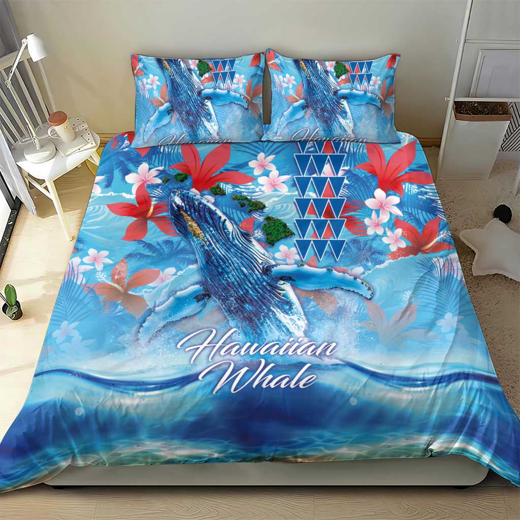 Hawaiian Waves Whale Bedding Set Kakau Art and Tropical Red Hibiscus Flowers LT03 - Polynesian Pride