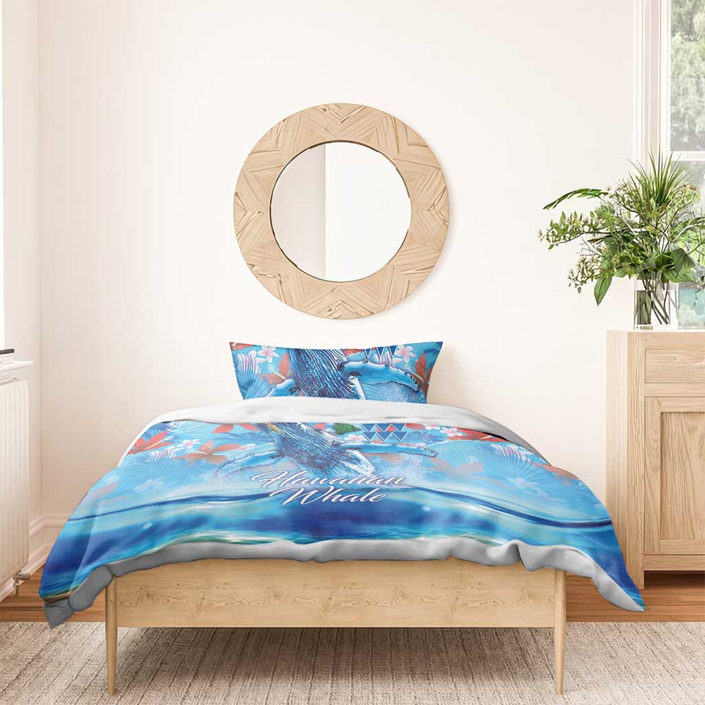 Hawaiian Waves Whale Bedding Set Kakau Art and Tropical Red Hibiscus Flowers LT03 - Polynesian Pride
