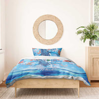 Hawaiian Waves Whale Bedding Set Kakau Art and Tropical Red Hibiscus Flowers LT03 - Polynesian Pride