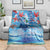 Hawaiian Waves Whale Blanket Kakau Art and Tropical Red Hibiscus Flowers