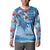 Hawaiian Waves Whale Button Sweatshirt Kakau Art and Tropical Red Hibiscus Flowers