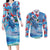 Hawaiian Waves Whale Couples Matching Long Sleeve Bodycon Dress and Long Sleeve Button Shirt Kakau Art and Tropical Red Hibiscus Flowers