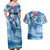 Hawaiian Waves Whale Couples Matching Off Shoulder Maxi Dress and Hawaiian Shirt Kakau Art and Tropical Red Hibiscus Flowers