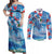 Hawaiian Waves Whale Couples Matching Off Shoulder Maxi Dress and Long Sleeve Button Shirt Kakau Art and Tropical Red Hibiscus Flowers