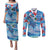 Hawaiian Waves Whale Couples Matching Puletasi and Long Sleeve Button Shirt Kakau Art and Tropical Red Hibiscus Flowers