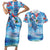 Hawaiian Waves Whale Couples Matching Short Sleeve Bodycon Dress and Hawaiian Shirt Kakau Art and Tropical Red Hibiscus Flowers