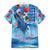 Hawaiian Waves Whale Family Matching Short Sleeve Bodycon Dress and Hawaiian Shirt Kakau Art and Tropical Red Hibiscus Flowers