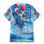 Hawaiian Waves Whale Family Matching Summer Maxi Dress and Hawaiian Shirt Kakau Art and Tropical Red Hibiscus Flowers