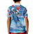 Hawaiian Waves Whale Kid Polo Shirt Kakau Art and Tropical Red Hibiscus Flowers