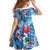 Hawaiian Waves Whale Kid Short Sleeve Dress Kakau Art and Tropical Red Hibiscus Flowers