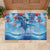 Hawaiian Waves Whale Rubber Doormat Kakau Art and Tropical Red Hibiscus Flowers