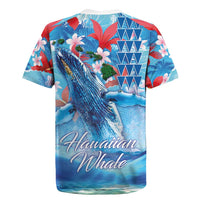 Hawaiian Waves Whale Rugby Jersey Kakau Art and Tropical Red Hibiscus Flowers LT03 - Polynesian Pride