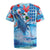 Hawaiian Waves Whale Rugby Jersey Kakau Art and Tropical Red Hibiscus Flowers