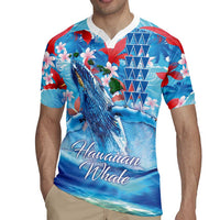 Hawaiian Waves Whale Rugby Jersey Kakau Art and Tropical Red Hibiscus Flowers LT03 - Polynesian Pride
