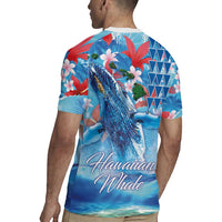 Hawaiian Waves Whale Rugby Jersey Kakau Art and Tropical Red Hibiscus Flowers LT03 - Polynesian Pride