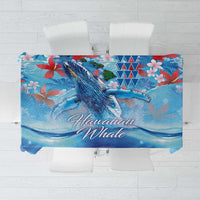 Hawaiian Waves Whale Tablecloth Kakau Art and Tropical Red Hibiscus Flowers LT03 Blue - Polynesian Pride