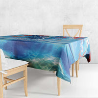 Hawaiian Waves Whale Tablecloth Kakau Art and Tropical Red Hibiscus Flowers LT03 - Polynesian Pride