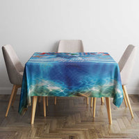 Hawaiian Waves Whale Tablecloth Kakau Art and Tropical Red Hibiscus Flowers LT03 - Polynesian Pride