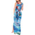 Hawaiian Waves Whale Tank Maxi Dress Kakau Art and Tropical Red Hibiscus Flowers