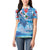 Hawaiian Waves Whale Women Polo Shirt Kakau Art and Tropical Red Hibiscus Flowers