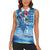 Hawaiian Waves Whale Women Sleeveless Polo Shirt Kakau Art and Tropical Red Hibiscus Flowers