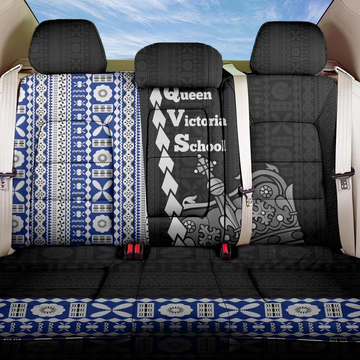 Fiji Queen Victoria School Back Car Seat Cover Tapa and Polynesian Tribal Pattern Half Style LT03 One Size Black - Polynesian Pride