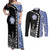 Fiji Queen Victoria School Couples Matching Off Shoulder Maxi Dress and Long Sleeve Button Shirt Tapa and Polynesian Tribal Pattern Half Style LT03 Black - Polynesian Pride