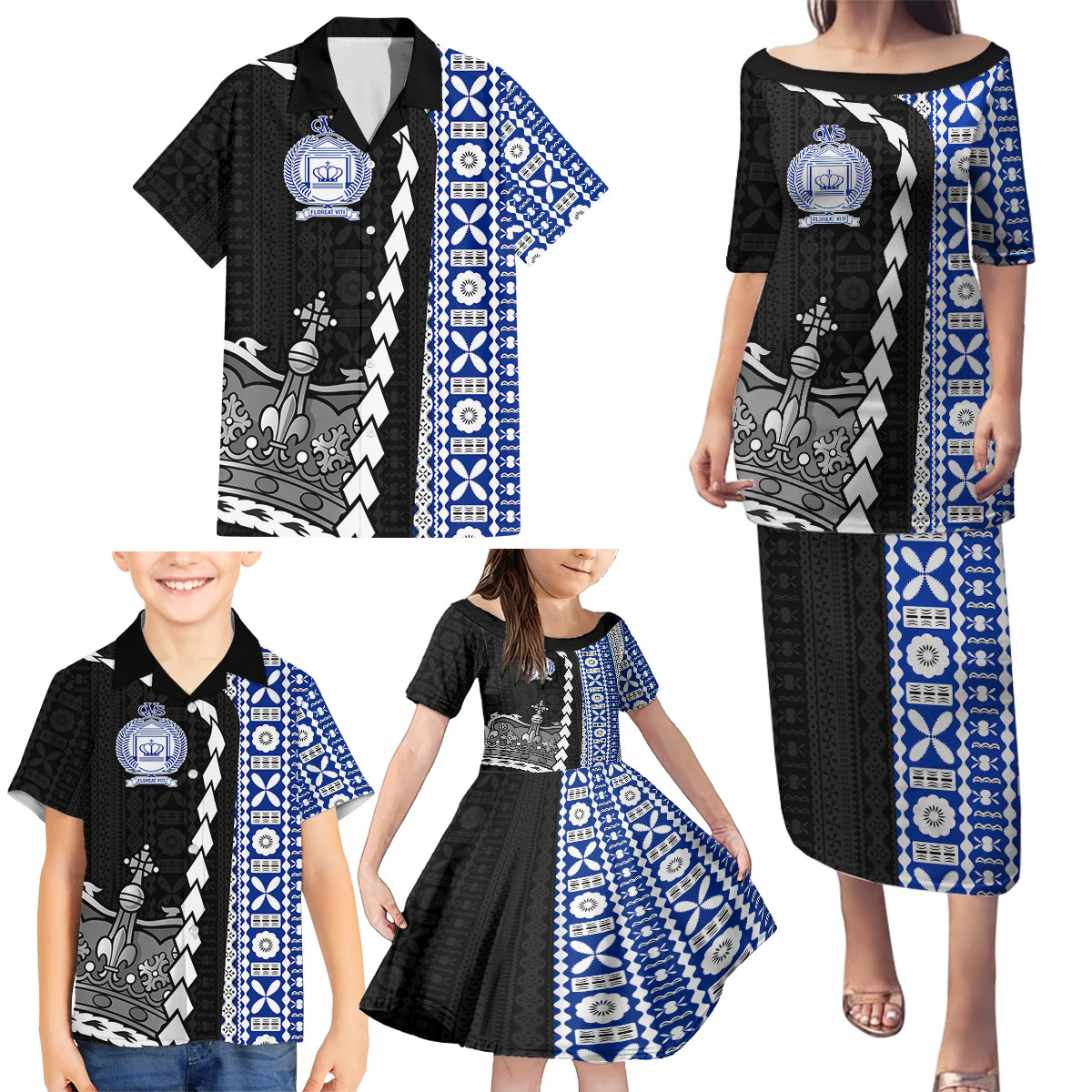 Fiji Queen Victoria School Family Matching Puletasi Dress and Hawaiian Shirt Tapa and Polynesian Tribal Pattern Half Style LT03 - Polynesian Pride