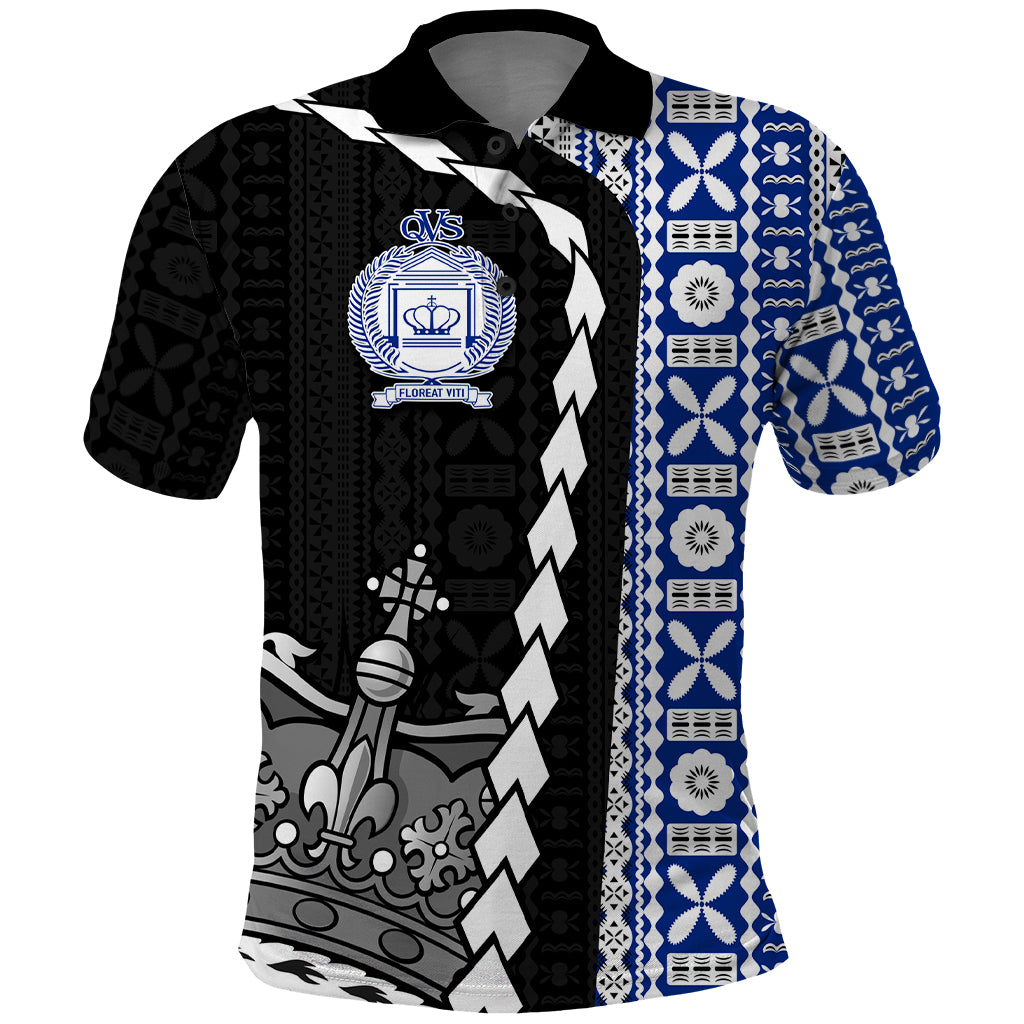 Fiji Queen Victoria School Polo Shirt Tapa and Polynesian Tribal Pattern Half Style LT03 Black - Polynesian Pride