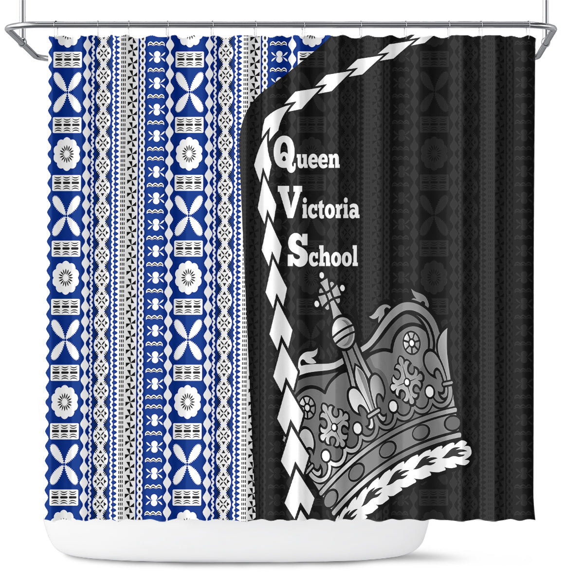 Fiji Queen Victoria School Shower Curtain Tapa and Polynesian Tribal Pattern Half Style LT03 Black - Polynesian Pride