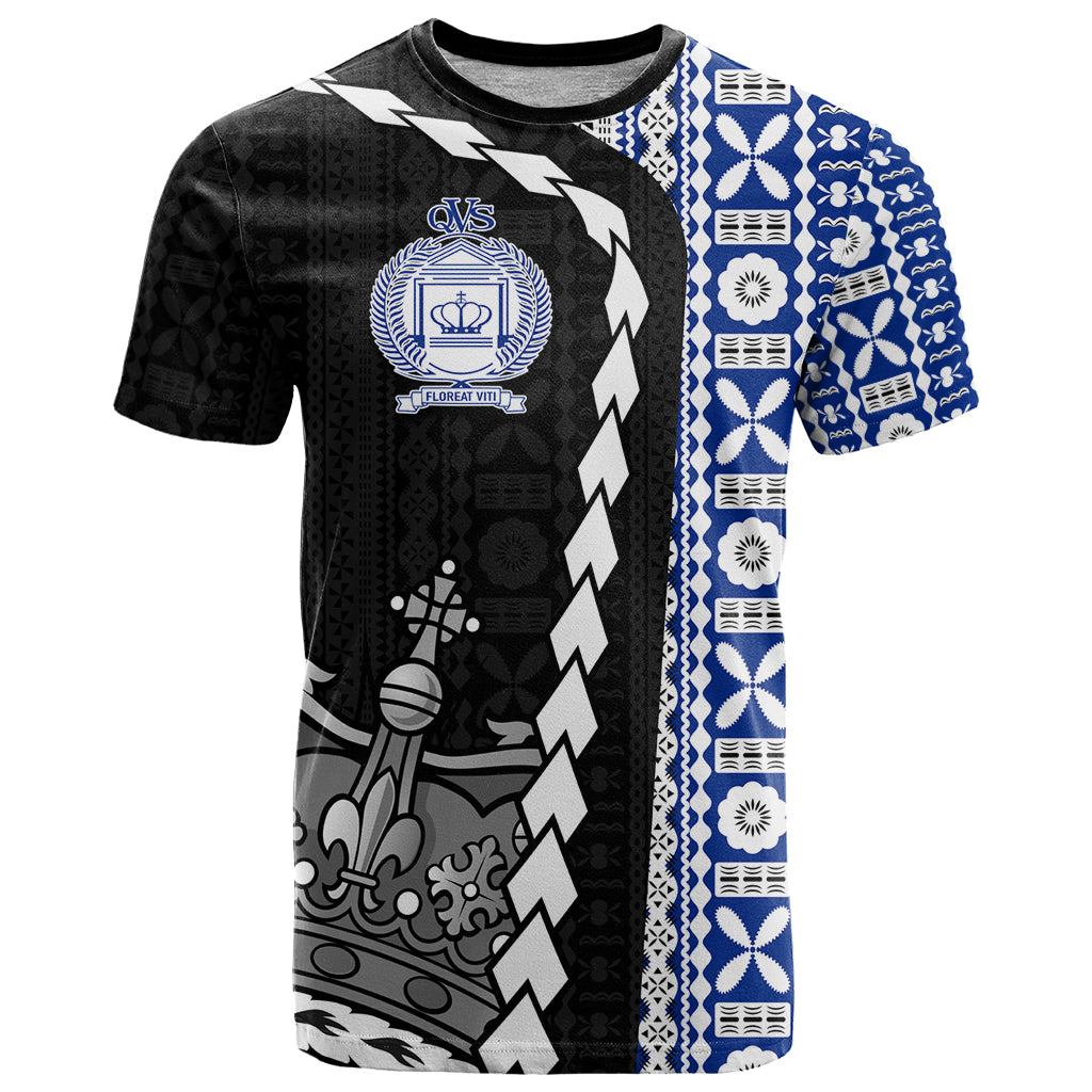 Fiji Queen Victoria School T Shirt Tapa and Polynesian Tribal Pattern Half Style LT03 Black - Polynesian Pride