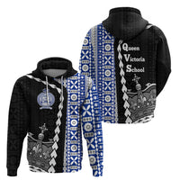 Fiji Queen Victoria School Zip Hoodie Tapa and Polynesian Tribal Pattern Half Style LT03 - Polynesian Pride